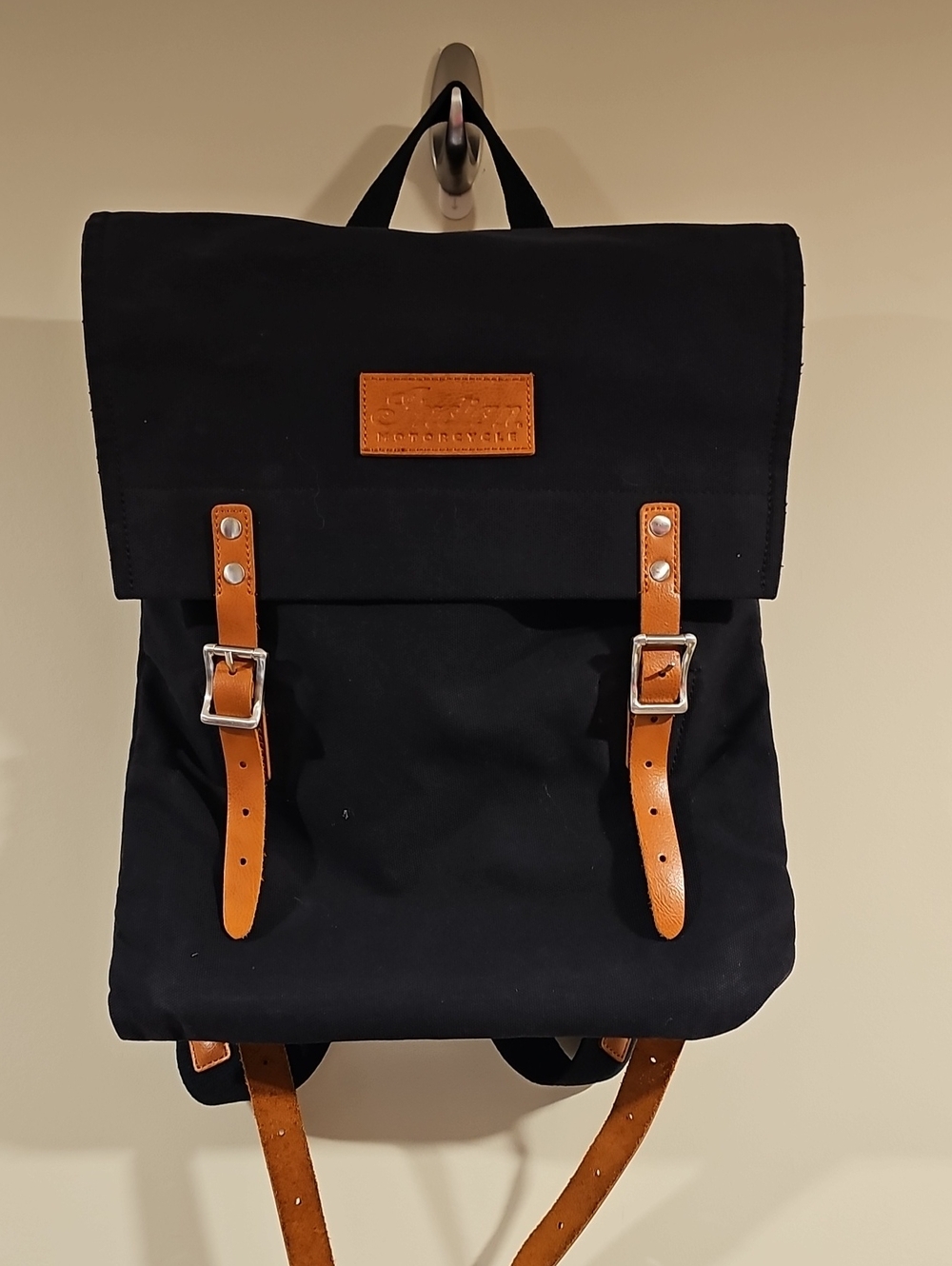 Black Canvas Backpack with Tan Leather Trim - Casual Everyday Pack